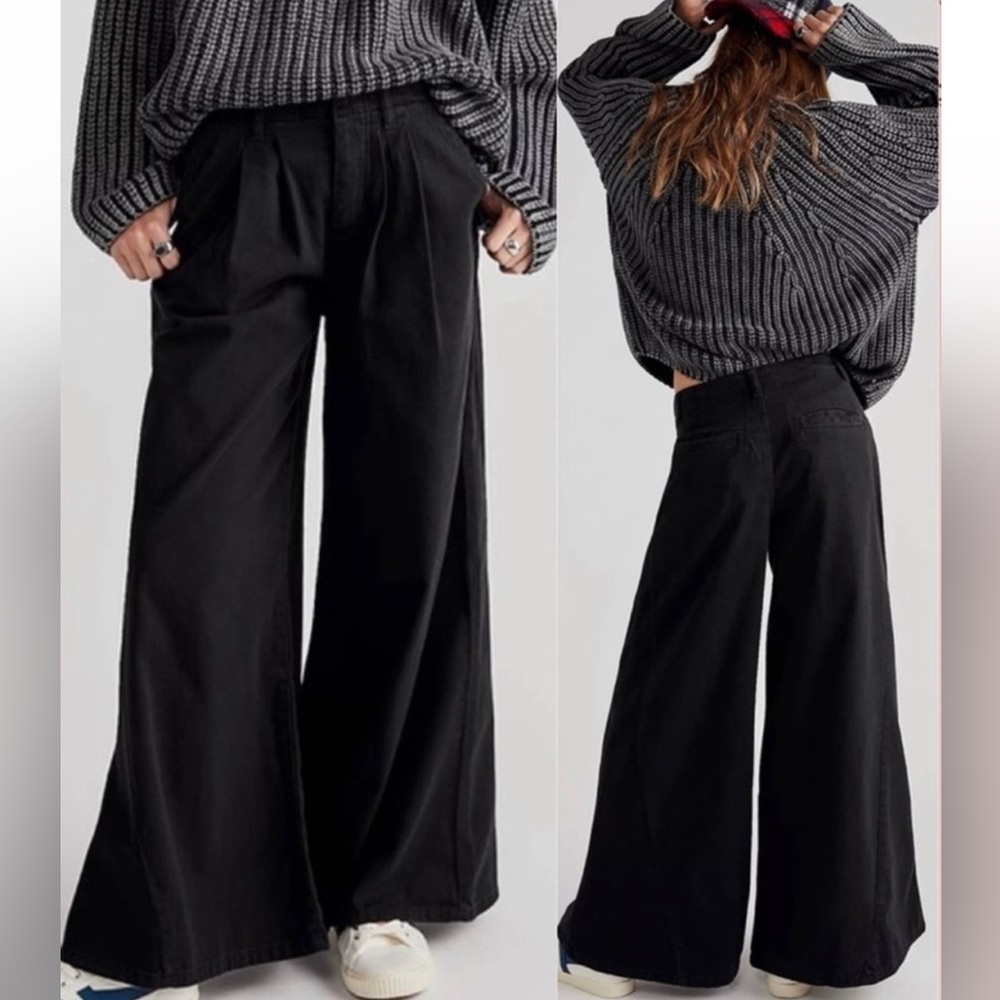 Free People Light as Spring Pleated High Rise Wide Leg Slouchy Trouser Pants
